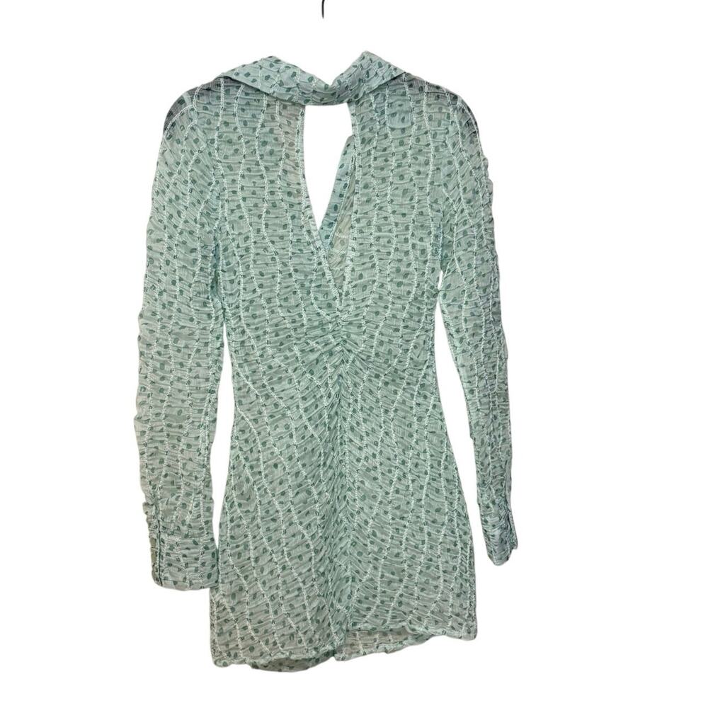 For Love & Lemons Green Polka Dot Drea Long Sleeve Mini Dress Size Small - Picture 5 of 7